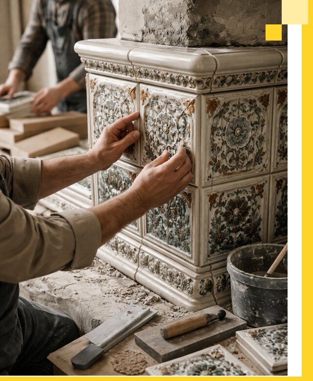 Изразцовые камины под ключ в Октябрьском: проект и монтаж