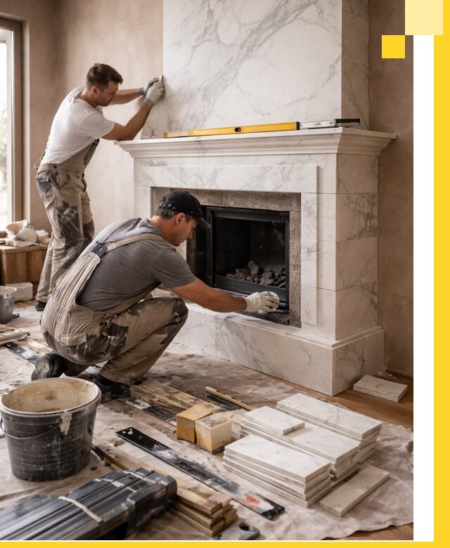 Отделка каминов в Октябрьском качественные облицовочные работы