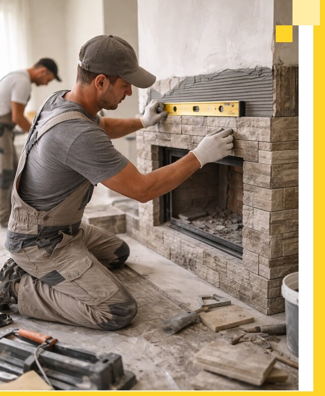 Облицовка каминов в Октябрьском, монтаж и отделка натуральным камнем