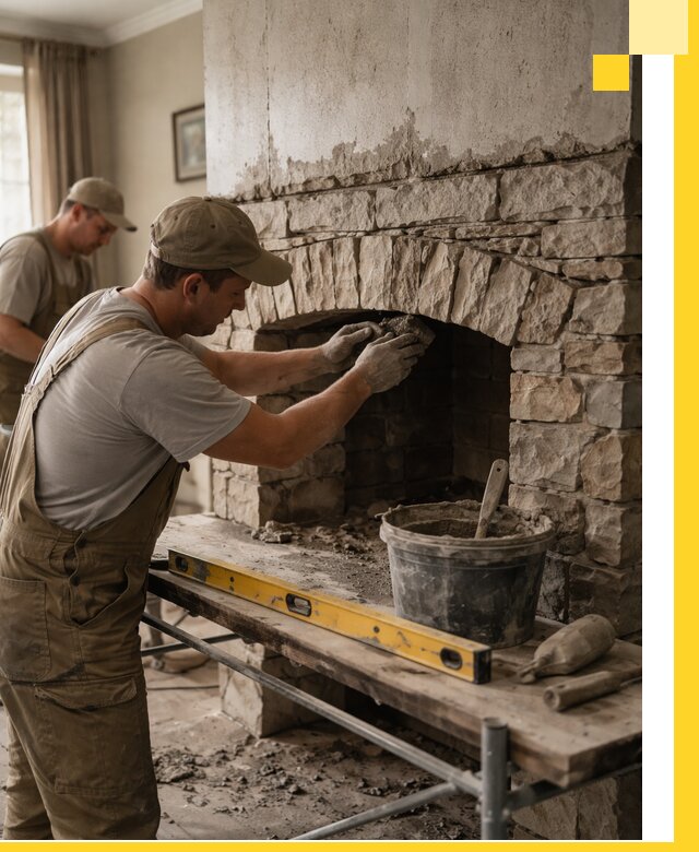 Изготовление каминов под ключ в Октябрьском, монтаж и отделка