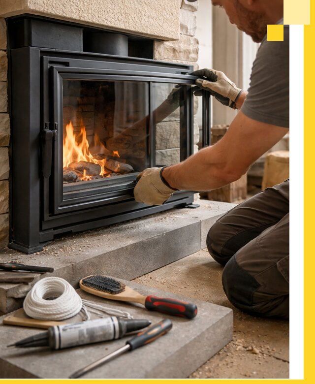 Производство, монтаж и доставка каминов со стеклом в Октябрьском