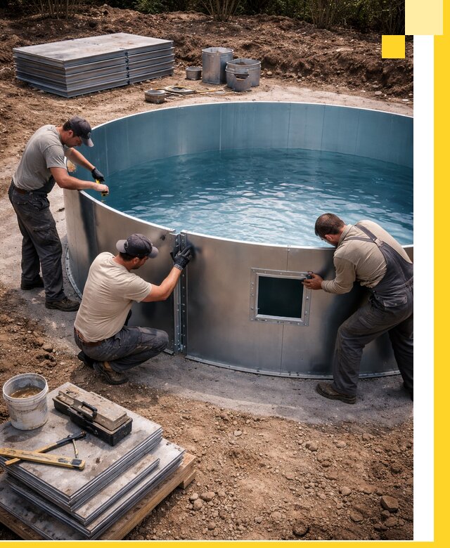 Круглые бассейны под ключ в Октябрьском проектирование и монтаж