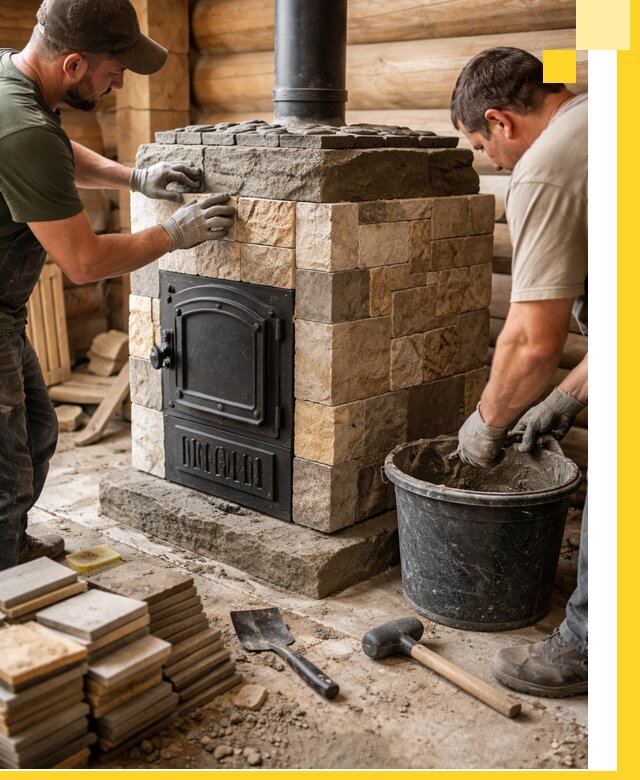 Облицовка банной печи под ключ в Октябрьском: камень и плитка