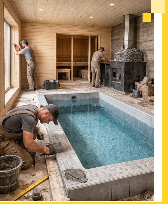 Проект бани с бассейном и сауной в Октябрьском под ключ