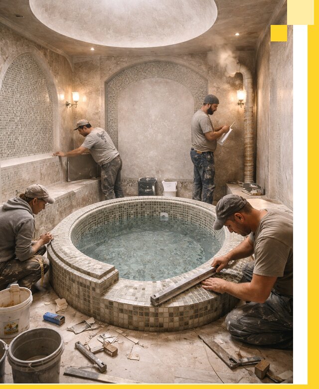 Профессиональное строительство хамама с бассейном в Октябрьском под ключ