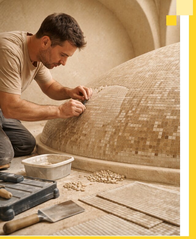 Профессиональная укладка мозаики для хамама под ключ в Октябрьском