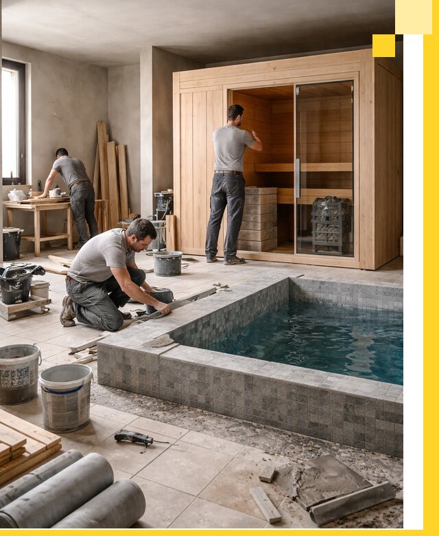 SPA зоны под ключ с бассейном сауной и печью в Октябрьском